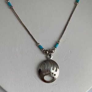 Sun West Silver Co 925 Bear Paw Turquoise Necklace